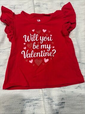 Cute Red Valentine’s Graphic Ruffle-Sleeve Tee